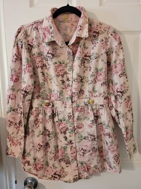 Poema - Vintage Style Floral Button-Front Peplum Shirt / Jacket